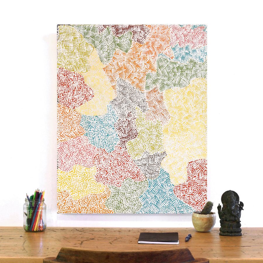 Aboriginal Artwork by Peggy Nampijinpa Brown, Warlukurlangu Jukurrpa (Fire country Dreaming), 76x61cm