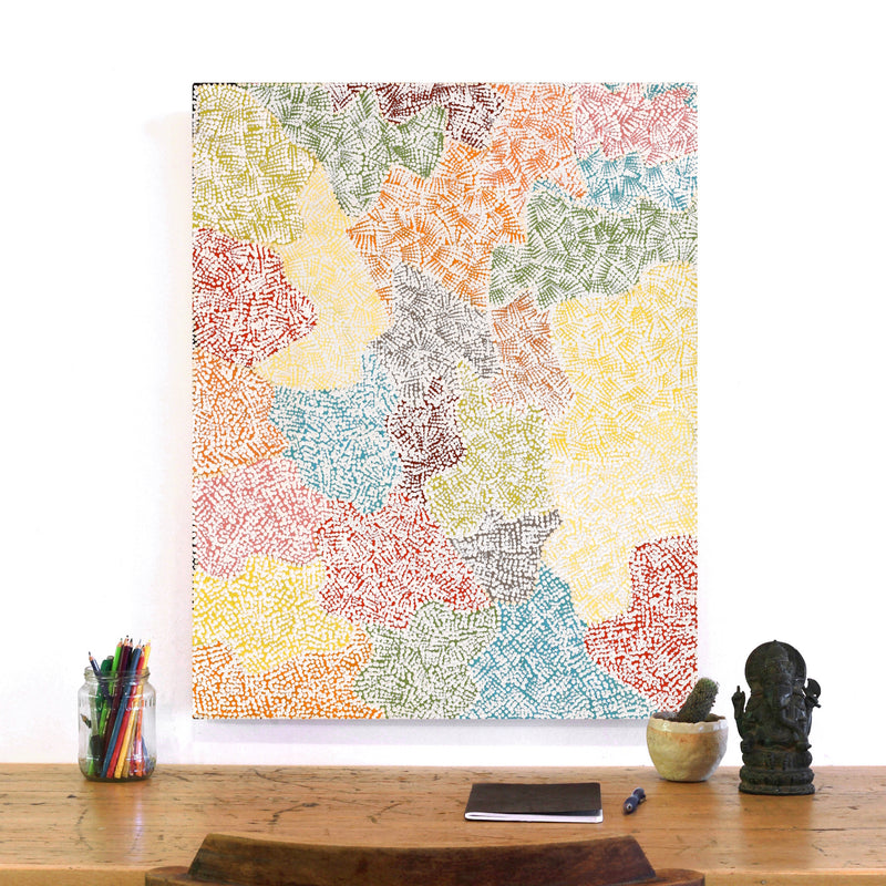 Aboriginal Artwork by Peggy Nampijinpa Brown, Warlukurlangu Jukurrpa (Fire country Dreaming), 76x61cm