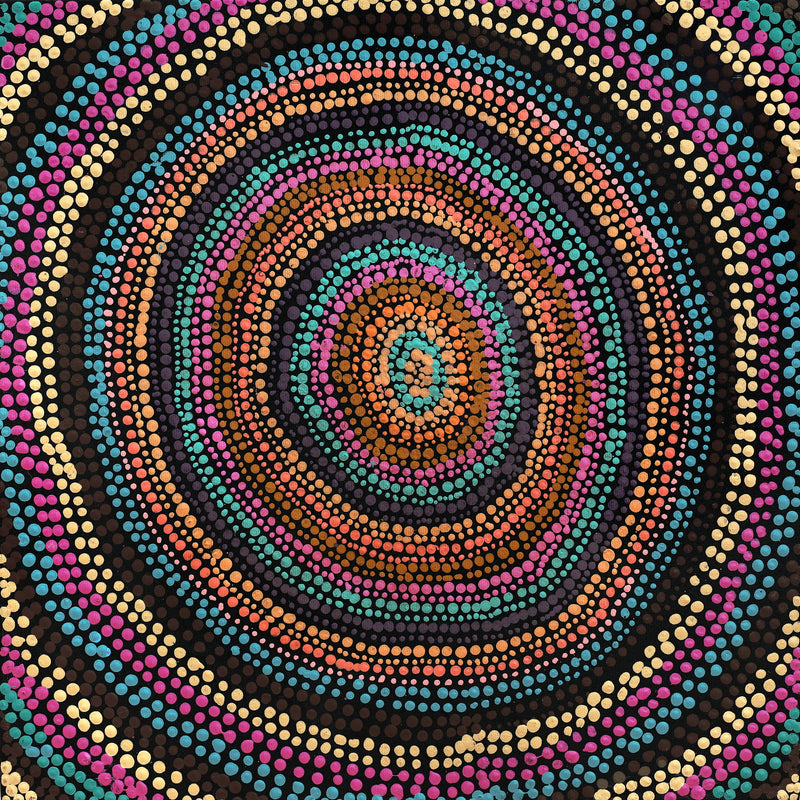 Aboriginal Artwork by Peggy Nampijinpa Brown, Warlukurlangu Jukurrpa (Fire country Dreaming), 40x40cm