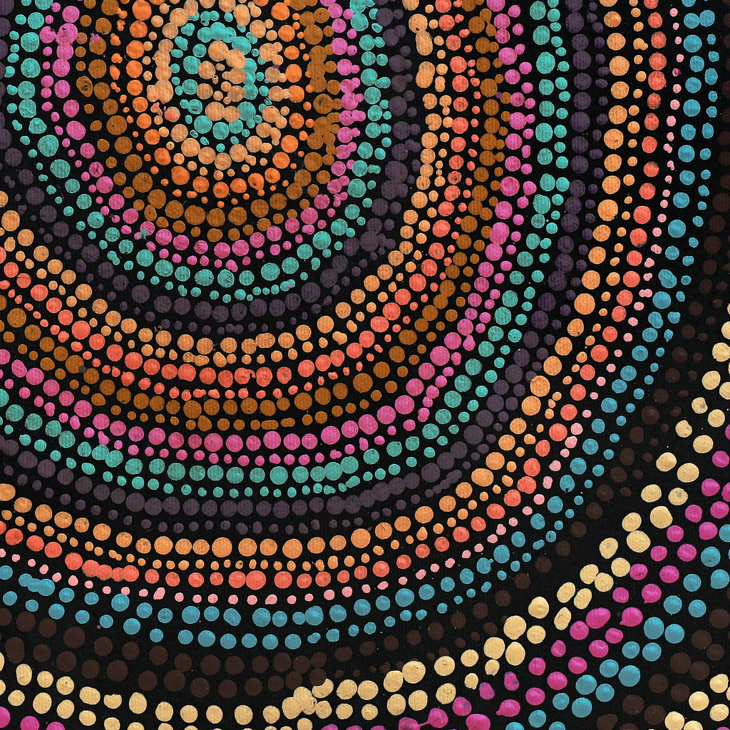 Aboriginal Artwork by Peggy Nampijinpa Brown, Warlukurlangu Jukurrpa (Fire country Dreaming), 40x40cm