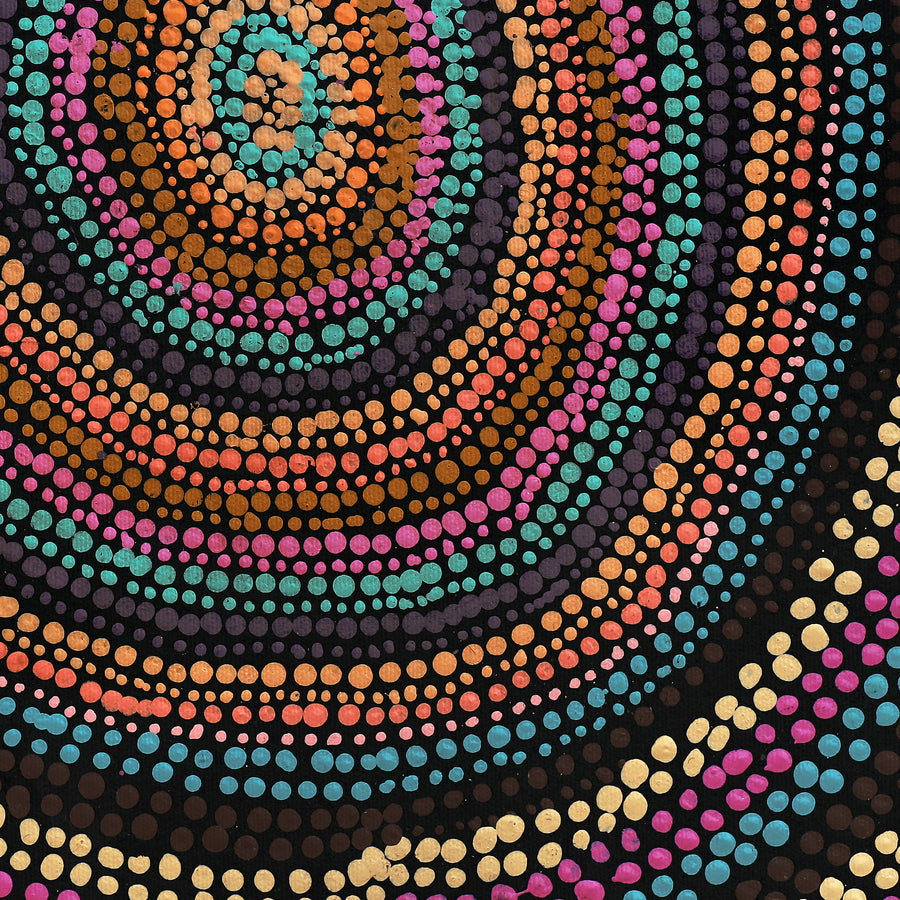 Aboriginal Artwork by Peggy Nampijinpa Brown, Warlukurlangu Jukurrpa (Fire country Dreaming), 40x40cm
