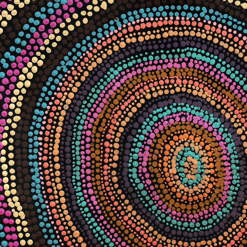 Aboriginal Artwork by Peggy Nampijinpa Brown, Warlukurlangu Jukurrpa (Fire country Dreaming), 40x40cm