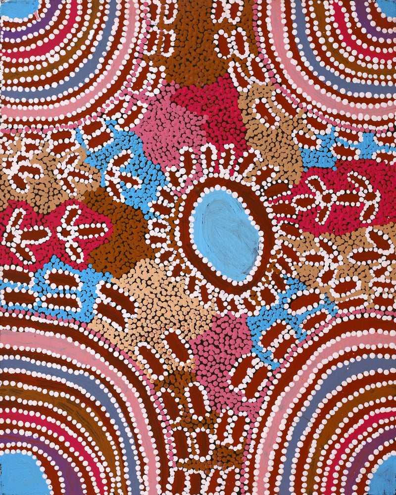 Aboriginal Artwork by Peggy Nampijinpa Brown, Warlukurlangu Jukurrpa (Fire country Dreaming), 50x40cm