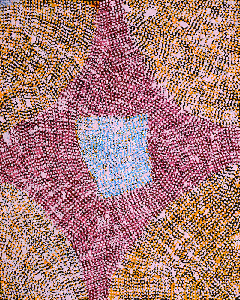 Aboriginal Artwork by Peggy Nampijinpa Brown, Warlukurlangu Jukurrpa (Fire country Dreaming), 50x40cm
