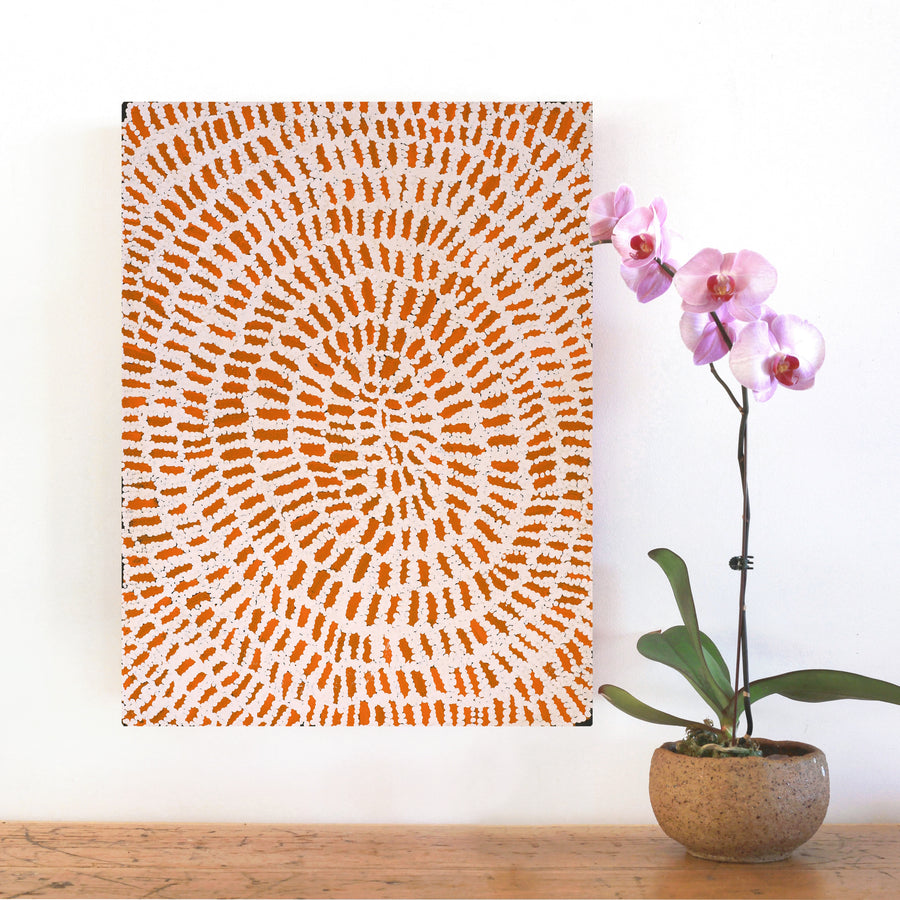 Aboriginal Artwork by Peggy Nampijinpa Brown, Warlukurlangu Jukurrpa (Fire country Dreaming), 61x46cm