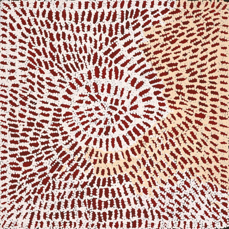 Aboriginal Artwork by Peggy Nampijinpa Brown, Warlukurlangu Jukurrpa (Fire country Dreaming), 61x61cm