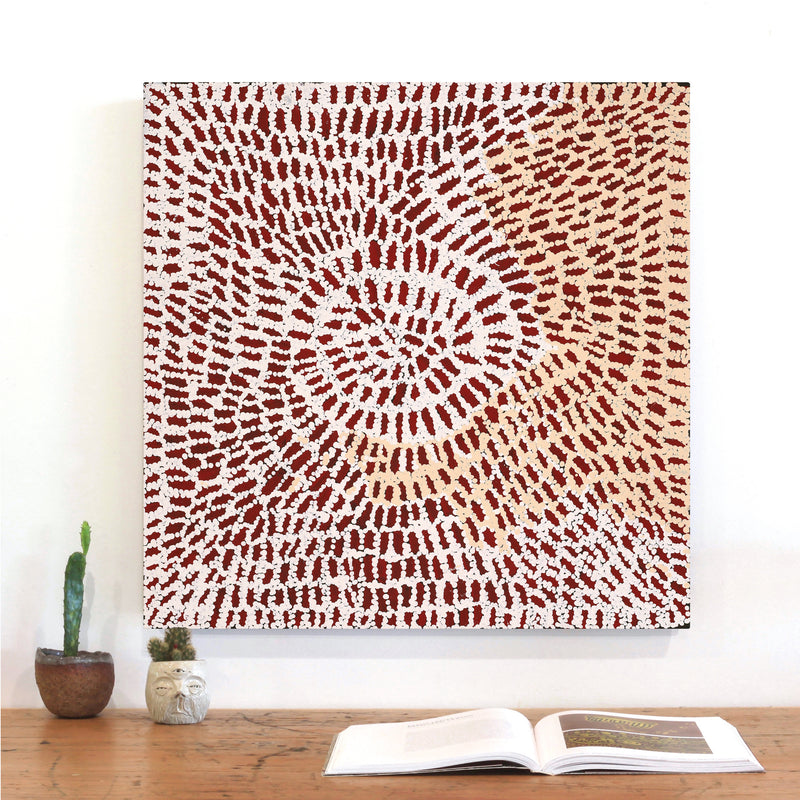 Aboriginal Artwork by Peggy Nampijinpa Brown, Warlukurlangu Jukurrpa (Fire country Dreaming), 61x61cm