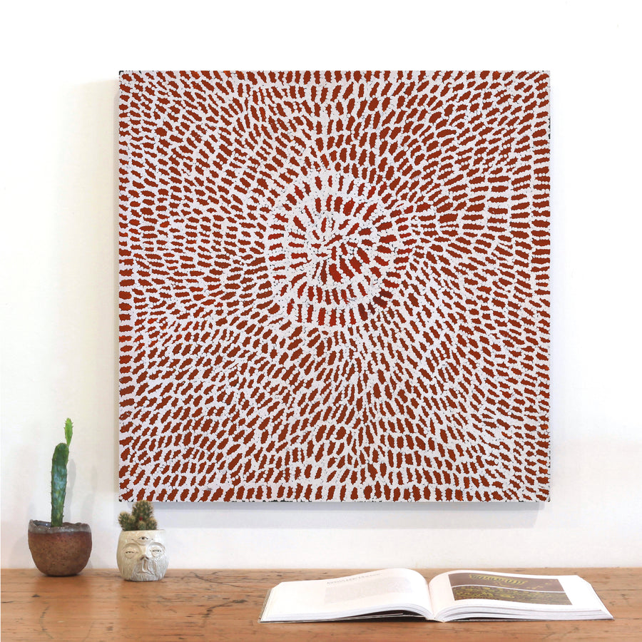 Aboriginal Artwork by Peggy Nampijinpa Brown, Warlukurlangu Jukurrpa (Fire country Dreaming), 61x61cm