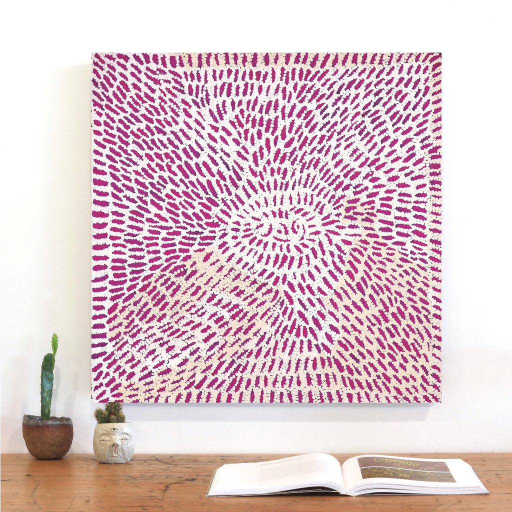 Aboriginal Artwork by Peggy Nampijinpa Brown, Warlukurlangu Jukurrpa (Fire country Dreaming), 61x61cm