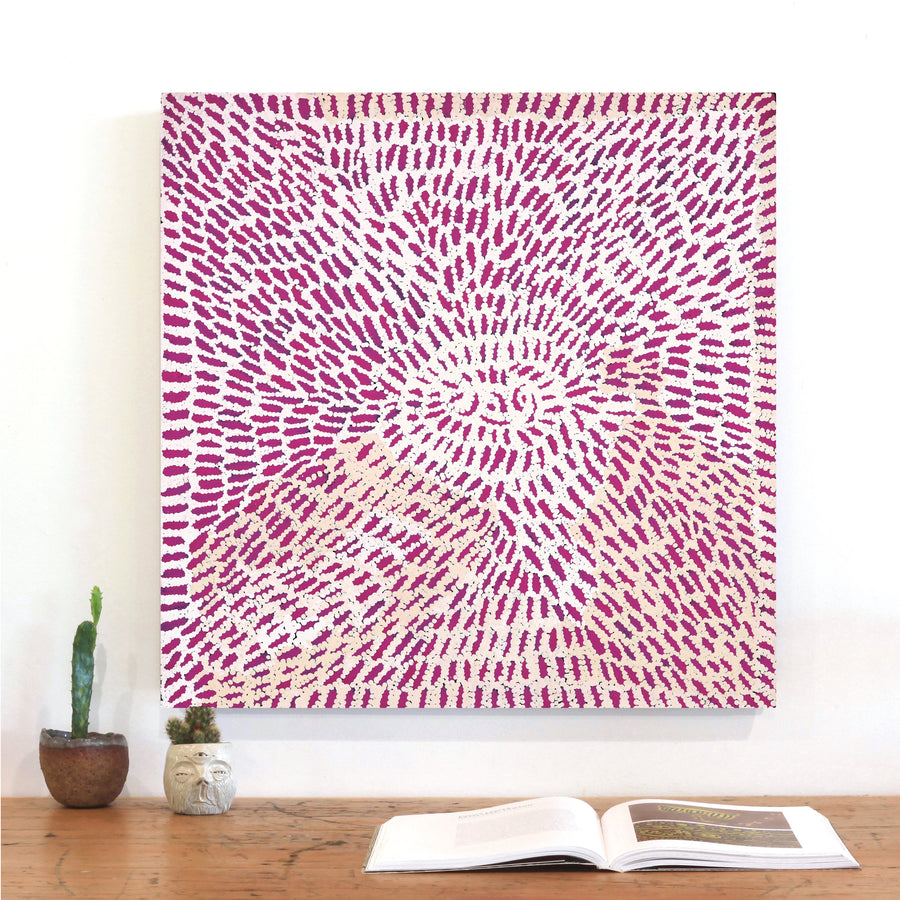 Aboriginal Artwork by Peggy Nampijinpa Brown, Warlukurlangu Jukurrpa (Fire country Dreaming), 61x61cm