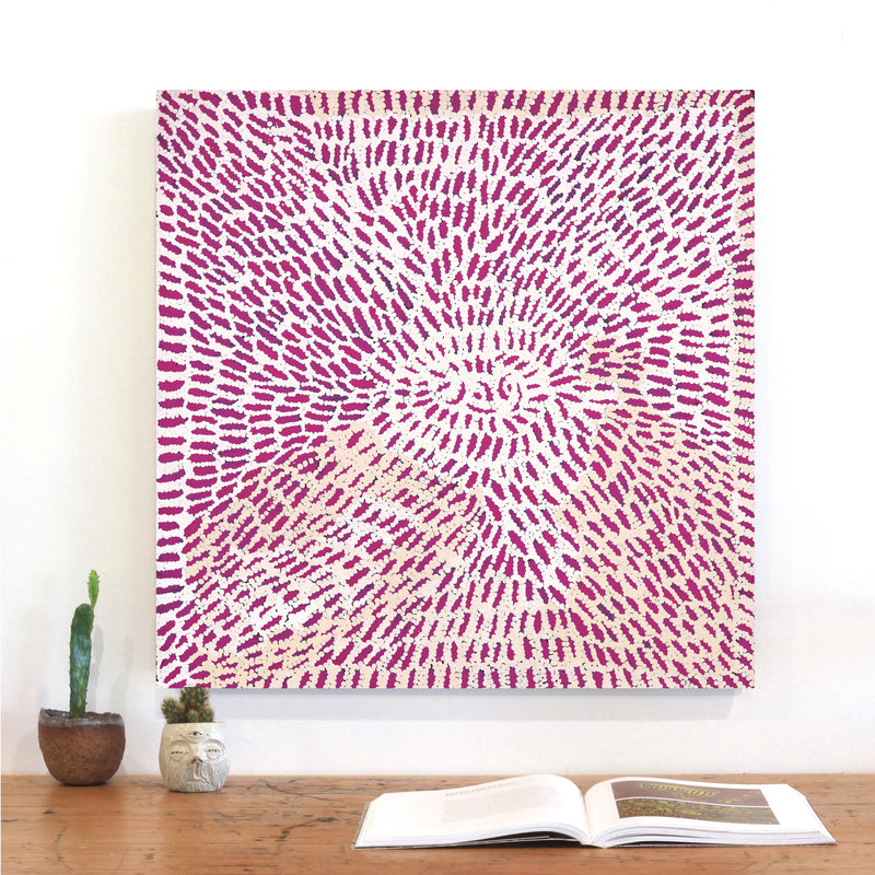 Aboriginal Artwork by Peggy Nampijinpa Brown, Warlukurlangu Jukurrpa (Fire country Dreaming), 61x61cm