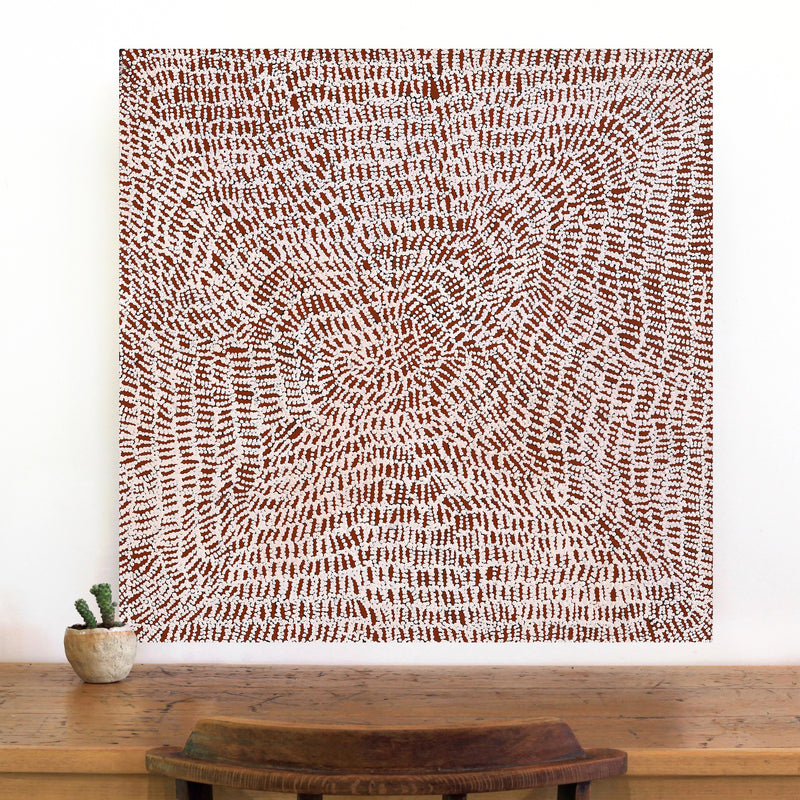 Aboriginal Artwork by Peggy Nampijinpa Brown, Warlukurlangu Jukurrpa (Fire country Dreaming), 76x76cm