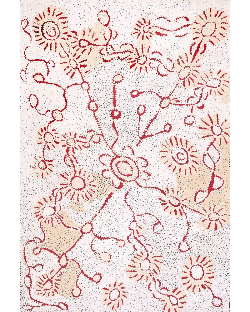 Aboriginal Artwork by Peggy Nampijinpa Brown, Warlukurlangu Jukurrpa (Fire country Dreaming), 91x61cm