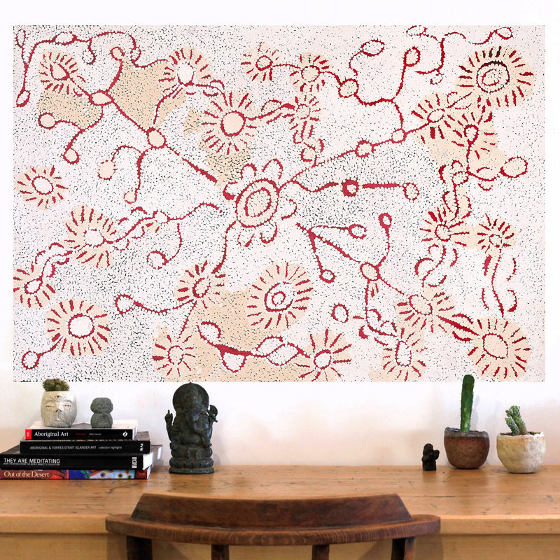Aboriginal Artwork by Peggy Nampijinpa Brown, Warlukurlangu Jukurrpa (Fire country Dreaming), 91x61cm