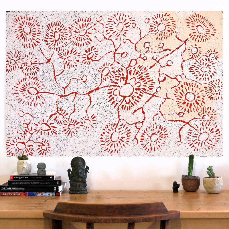 Aboriginal Artwork by Peggy Nampijinpa Brown, Warlukurlangu Jukurrpa (Fire country Dreaming), 91x61cm