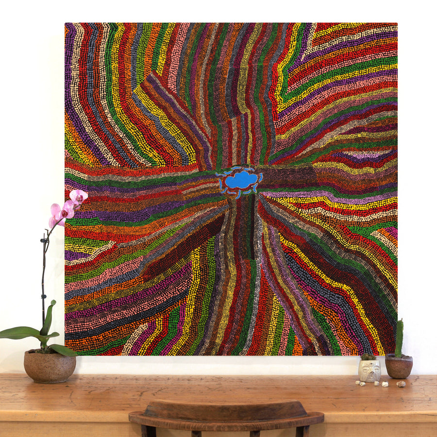 Aboriginal Artwork by Peggy Napurrurla Granites, Pirlarla Jukurrpa (Dogwood Tree Bean Dreaming), 107x107cm