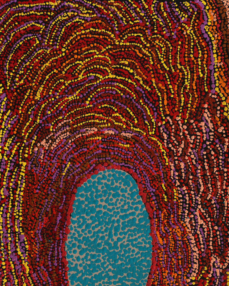 Aboriginal Artwork by Peggy Napurrurla Granites, Pirlarla Jukurrpa (Dogwood Tree Bean Dreaming), 61x30cm