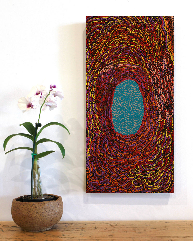 Aboriginal Artwork by Peggy Napurrurla Granites, Pirlarla Jukurrpa (Dogwood Tree Bean Dreaming), 61x30cm