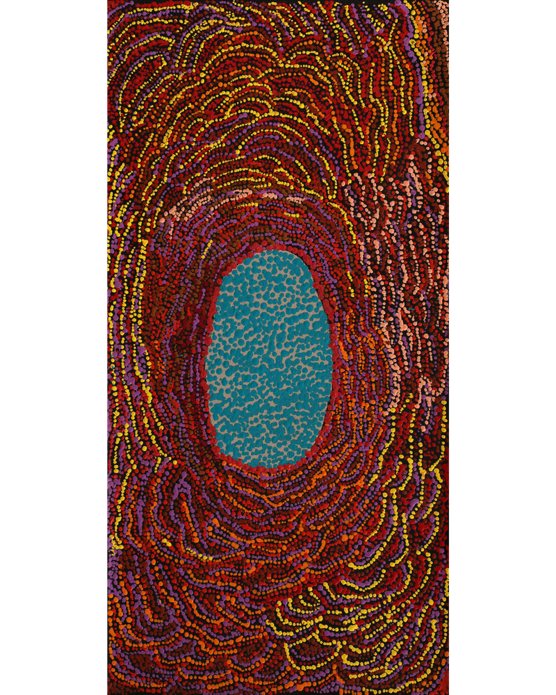 Aboriginal Artwork by Peggy Napurrurla Granites, Pirlarla Jukurrpa (Dogwood Tree Bean Dreaming), 61x30cm