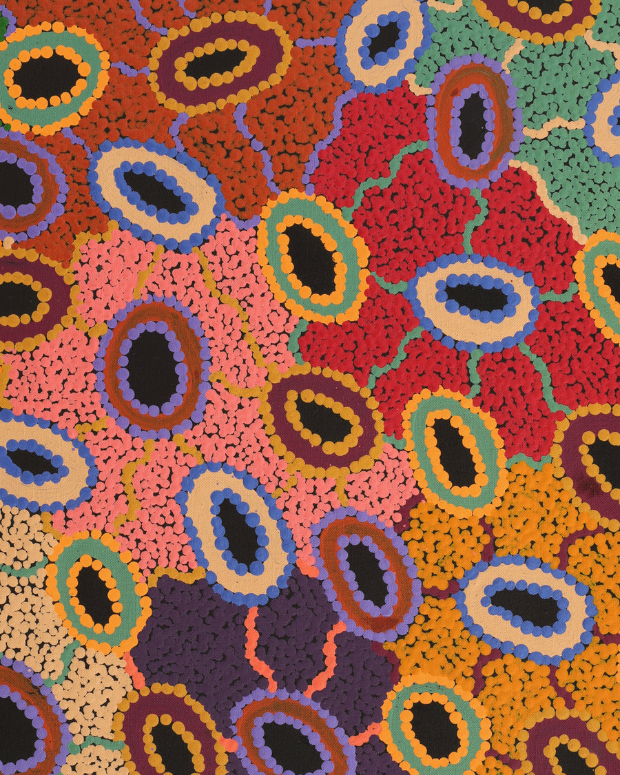 Aboriginal Artwork by Priscilla Nangala Robertson, Ngapa Jukurrpa (Water Dreaming) - Puyurru, 107x76cm