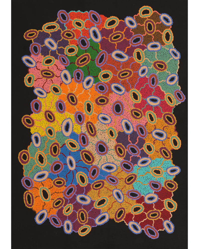 Aboriginal Artwork by Priscilla Nangala Robertson, Ngapa Jukurrpa (Water Dreaming) - Puyurru, 107x76cm