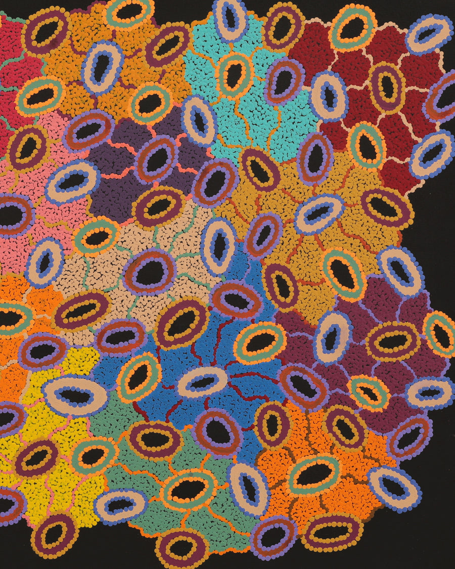Aboriginal Artwork by Priscilla Nangala Robertson, Ngapa Jukurrpa (Water Dreaming) - Puyurru, 107x76cm