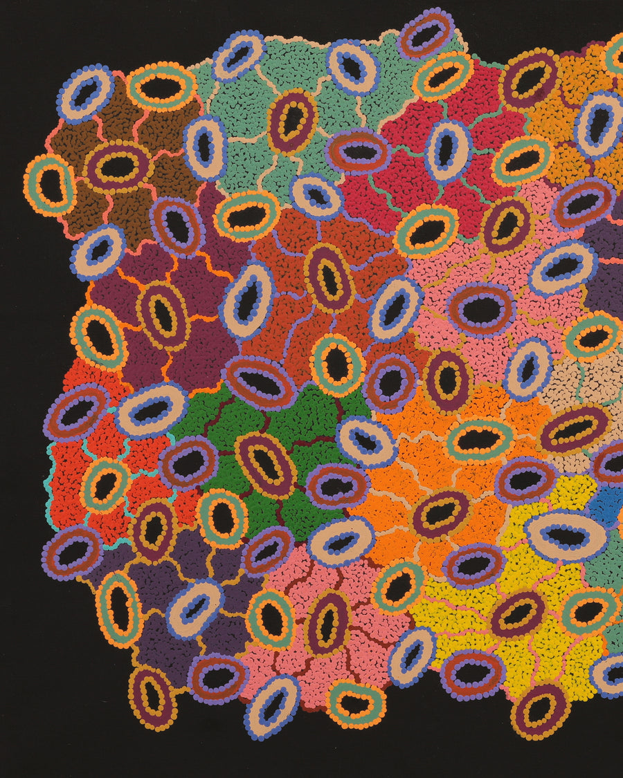 Aboriginal Artwork by Priscilla Nangala Robertson, Ngapa Jukurrpa (Water Dreaming) - Puyurru, 107x76cm