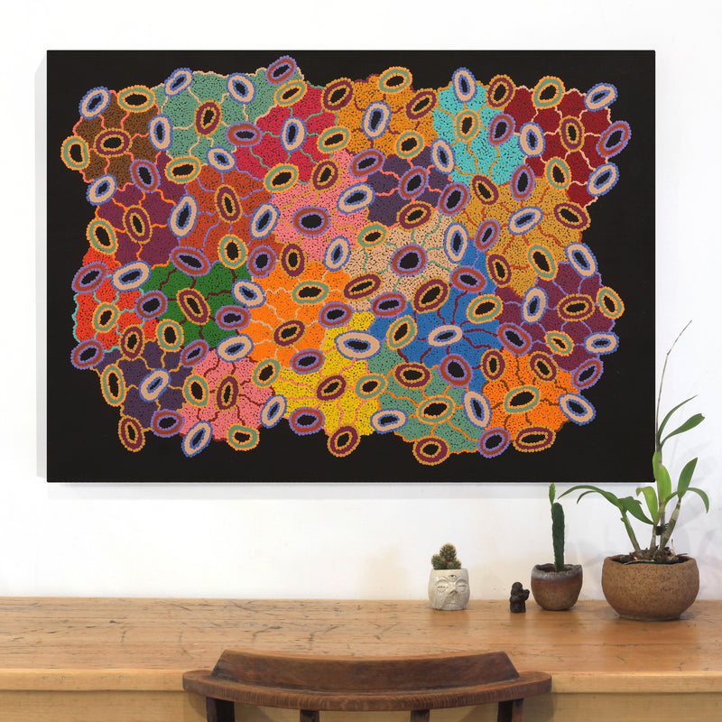 Aboriginal Artwork by Priscilla Nangala Robertson, Ngapa Jukurrpa (Water Dreaming) - Puyurru, 107x76cm