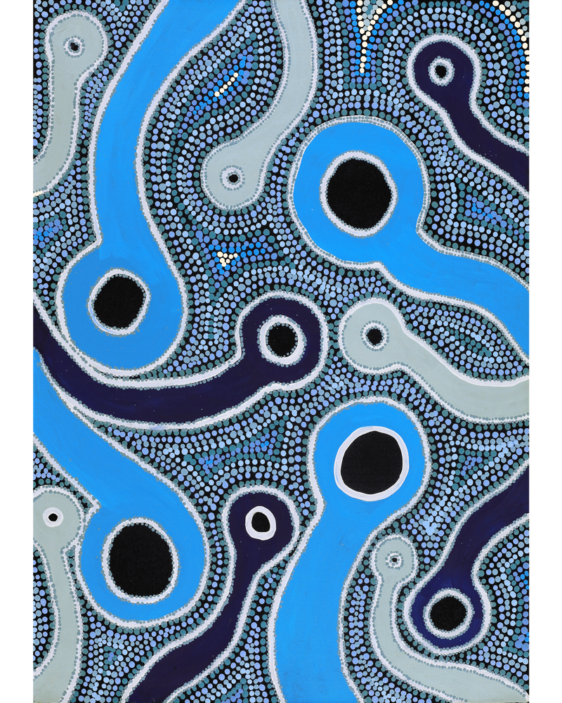 Aboriginal Artwork by Prudence Andy, Kapi Tjukula (rockholes), 102x76cm