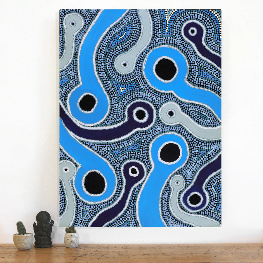 Aboriginal Artwork by Prudence Andy, Kapi Tjukula (rockholes), 102x76cm