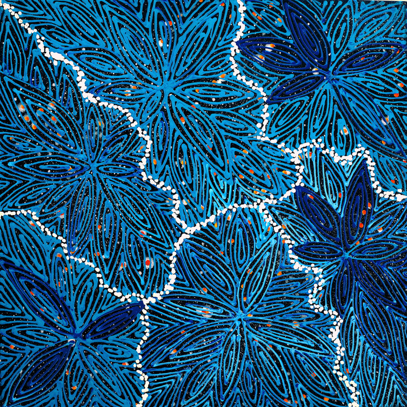Aboriginal Artwork by Reanne Nampijinpa Brown, Ngapa Jukurrpa (Water Dreaming) - Mikanji, 40x40cm