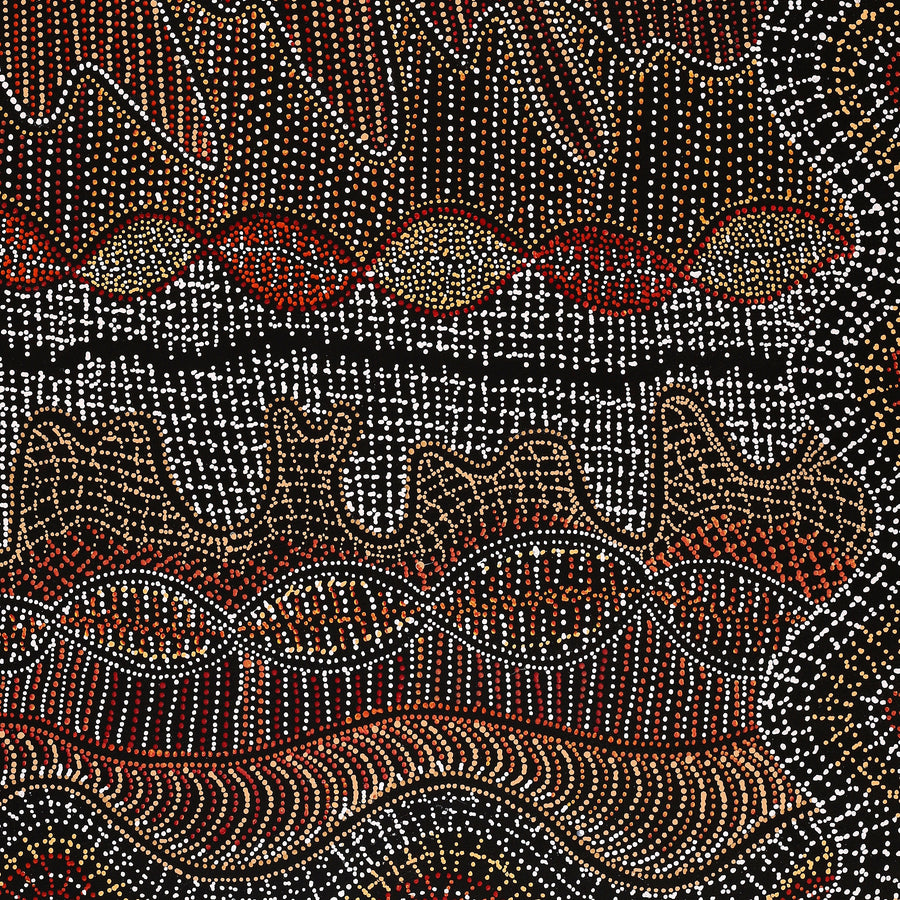 Aboriginal Artwork by Reanne Nampijinpa Brown, Ngapa Jukurrpa (Water Dreaming) - Mikanji, 107x91cm