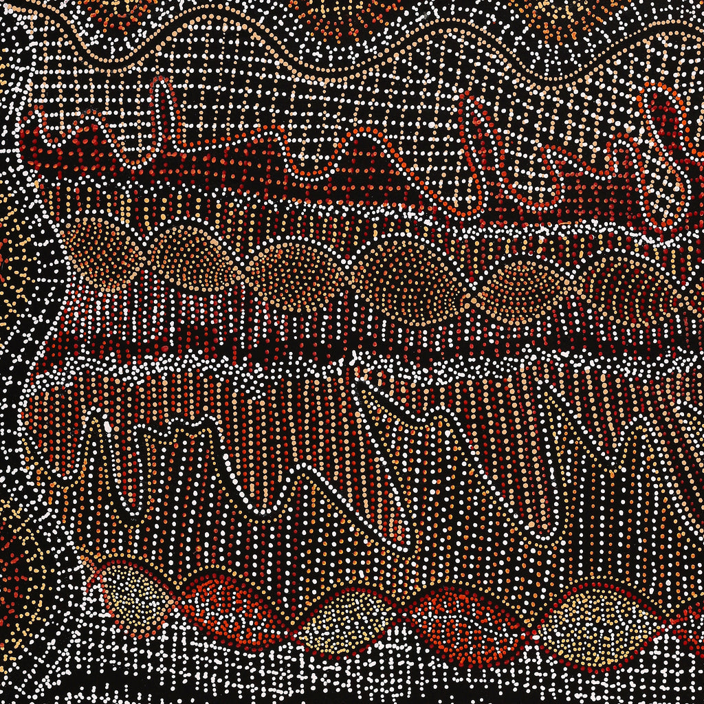 Aboriginal Artwork by Reanne Nampijinpa Brown, Ngapa Jukurrpa (Water Dreaming) - Mikanji, 107x91cm