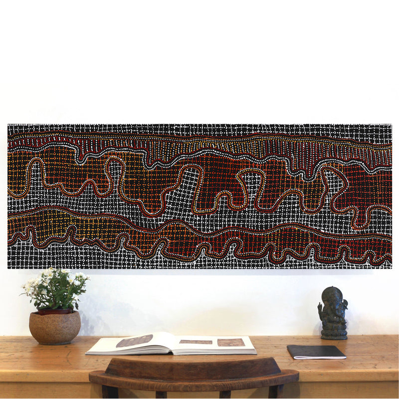 Aboriginal Artwork by Reanne Nampijinpa Brown, Pamapardu Jukurrpa (Flying Ant Dreaming) - Warntungurru, 122x46cm