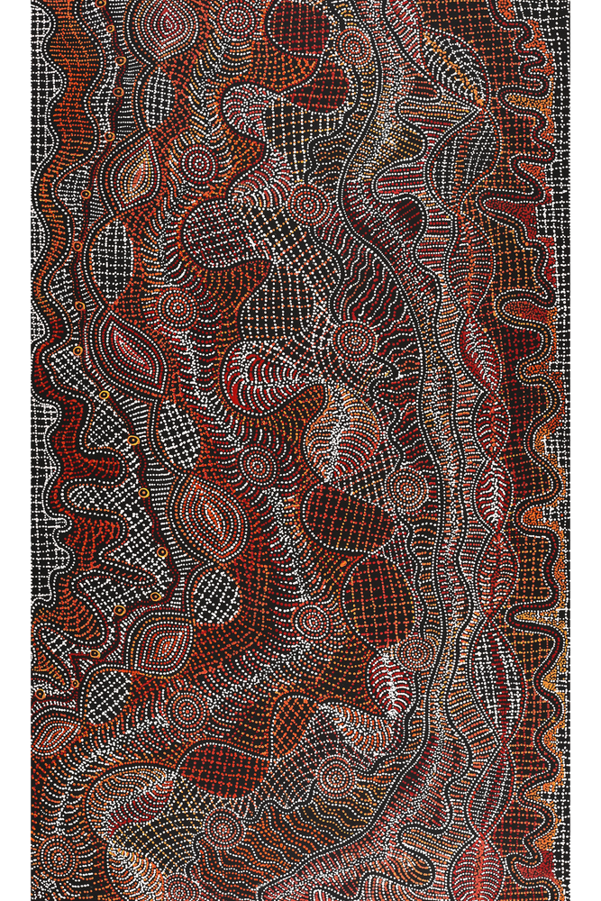 Aboriginal Artwork by Reanne Nampijinpa Brown, Ngapa Jukurrpa (Water Dreaming) - Mikanji, 152x91cm
