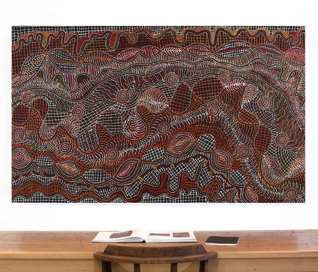 Aboriginal Artwork by Reanne Nampijinpa Brown, Ngapa Jukurrpa (Water Dreaming) - Mikanji, 152x91cm