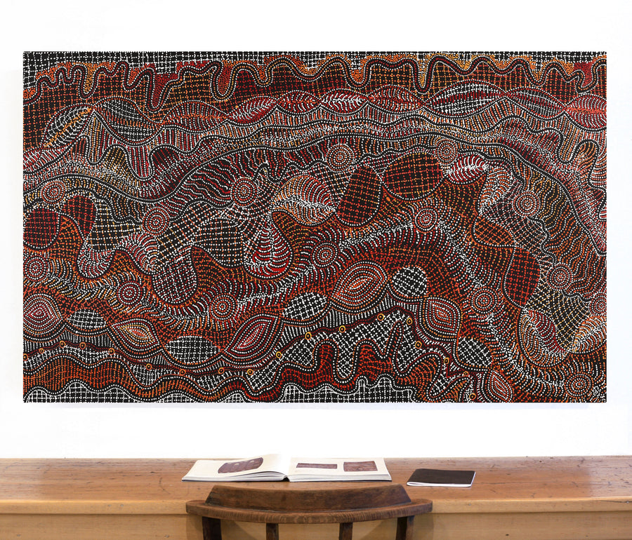 Aboriginal Artwork by Reanne Nampijinpa Brown, Ngapa Jukurrpa (Water Dreaming) - Mikanji, 152x91cm
