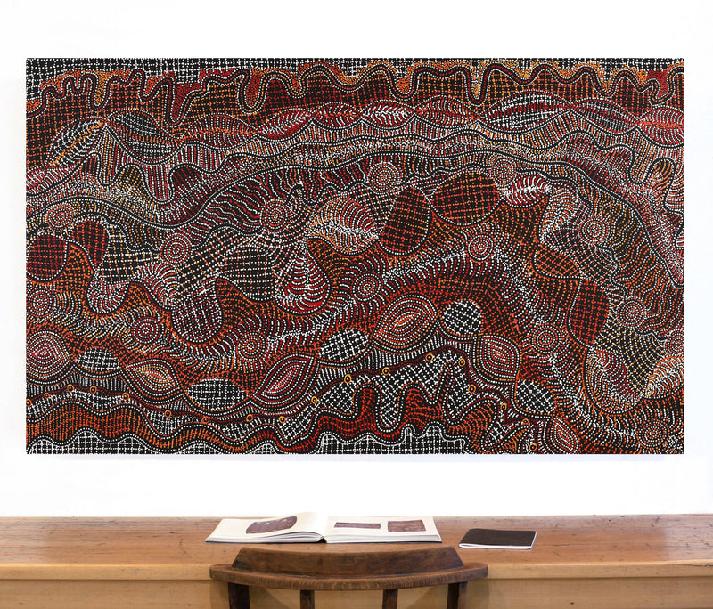 Aboriginal Artwork by Reanne Nampijinpa Brown, Ngapa Jukurrpa (Water Dreaming) - Mikanji, 152x91cm