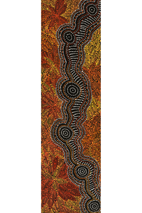Aboriginal Artwork by Reanne Nampijinpa Brown, Ngapa Jukurrpa (Water Dreaming) - Mikanji, 107x30cm