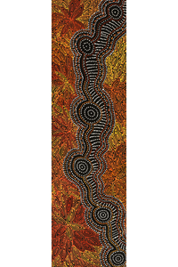 Aboriginal Artwork by Reanne Nampijinpa Brown, Ngapa Jukurrpa (Water Dreaming) - Mikanji, 107x30cm - ART ARK®