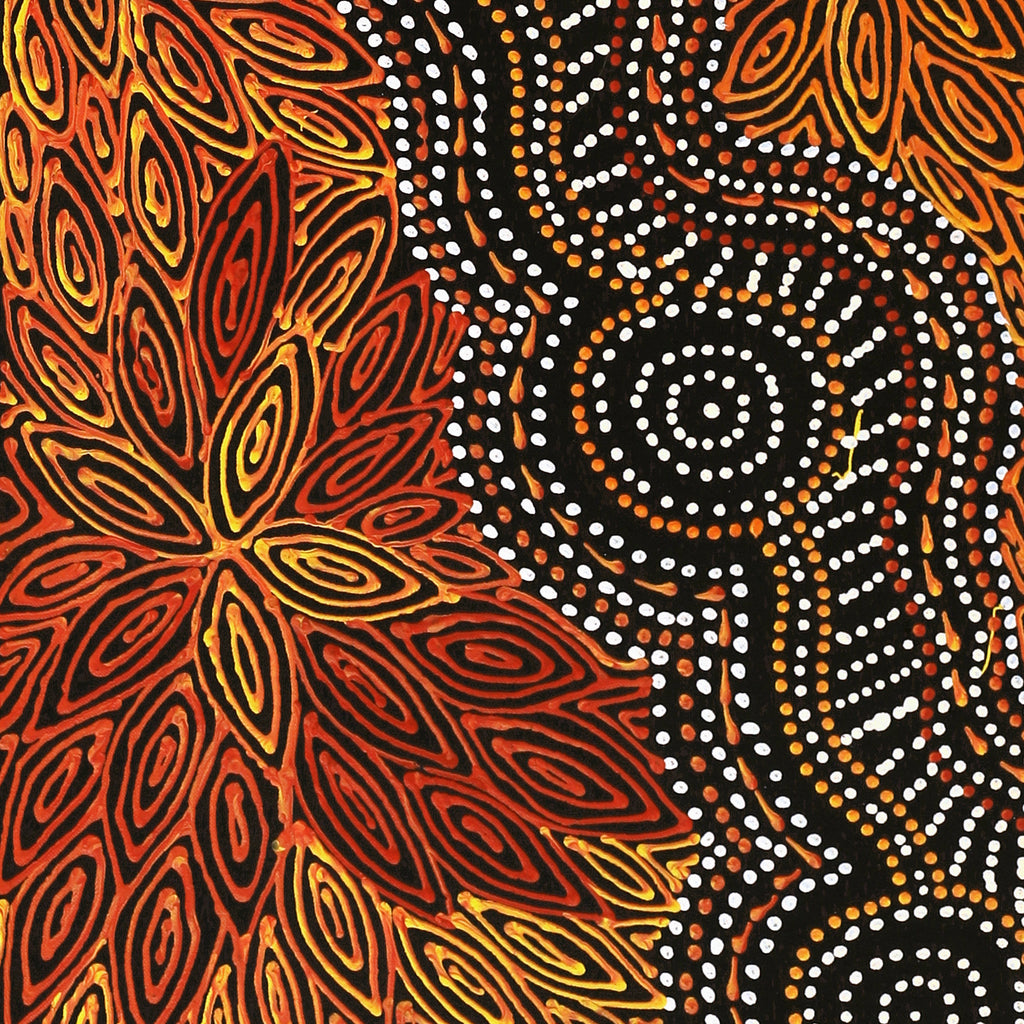 Aboriginal Artwork by Reanne Nampijinpa Brown, Ngapa Jukurrpa (Water Dreaming) - Mikanji, 107x30cm