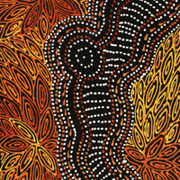 Aboriginal Artwork by Reanne Nampijinpa Brown, Ngapa Jukurrpa (Water Dreaming) - Mikanji, 107x30cm