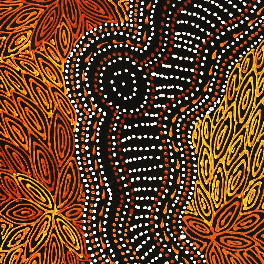 Aboriginal Artwork by Reanne Nampijinpa Brown, Ngapa Jukurrpa (Water Dreaming) - Mikanji, 107x30cm