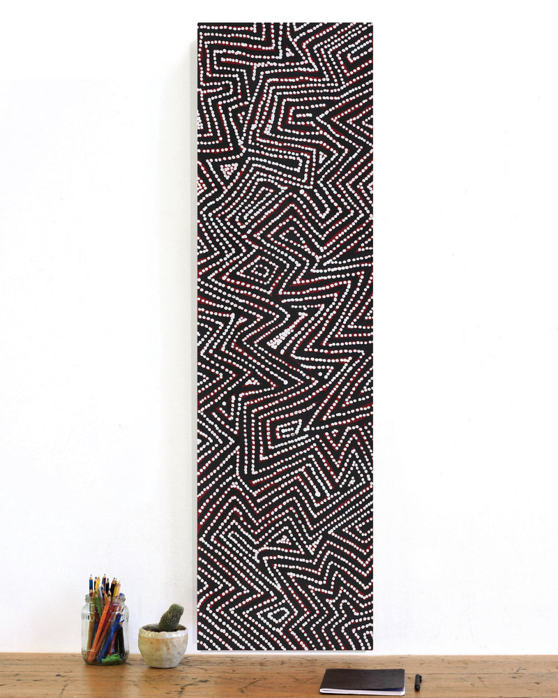 Aboriginal Artwork by Reanne Nampijinpa Brown, Pamapardu Jukurrpa (Flying Ant Dreaming) - Warntungurru, 107x30cm