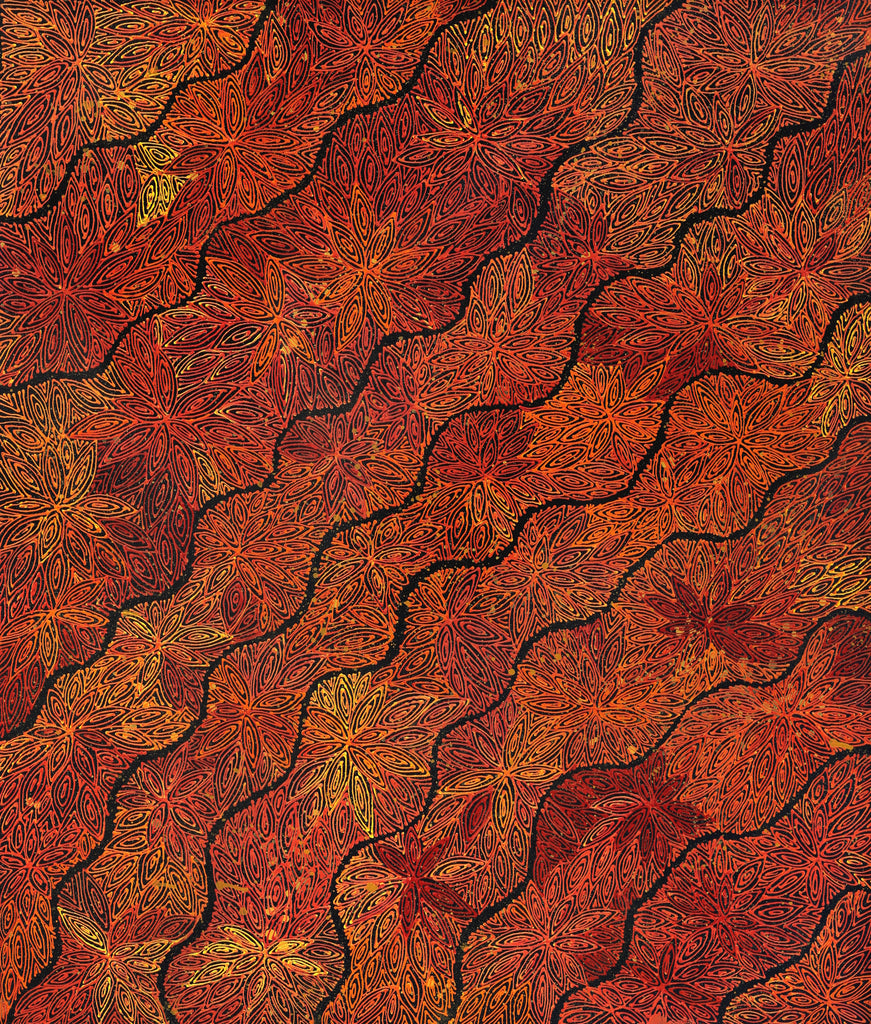 Aboriginal Art by Reanne Nampijinpa Brown, Ngapa Jukurrpa (Water Dreaming) - Mikanji, 107x91cm - ART ARK®