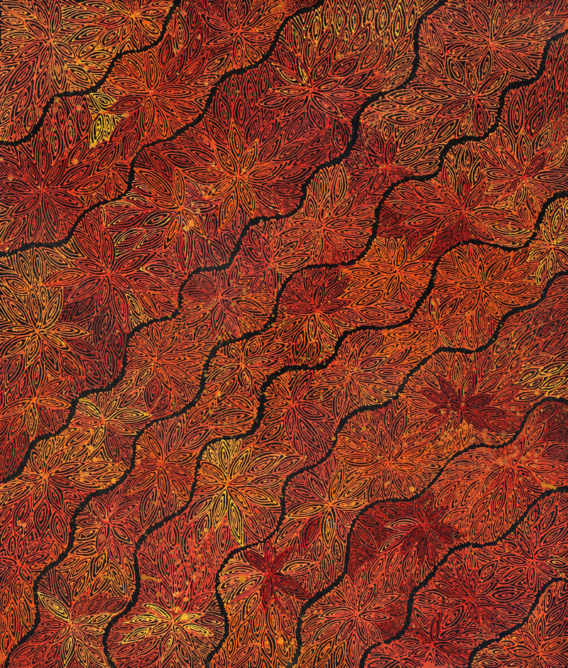 Aboriginal Artwork by Reanne Nampijinpa Brown, Ngapa Jukurrpa (Water Dreaming) - Mikanji, 107x91cm