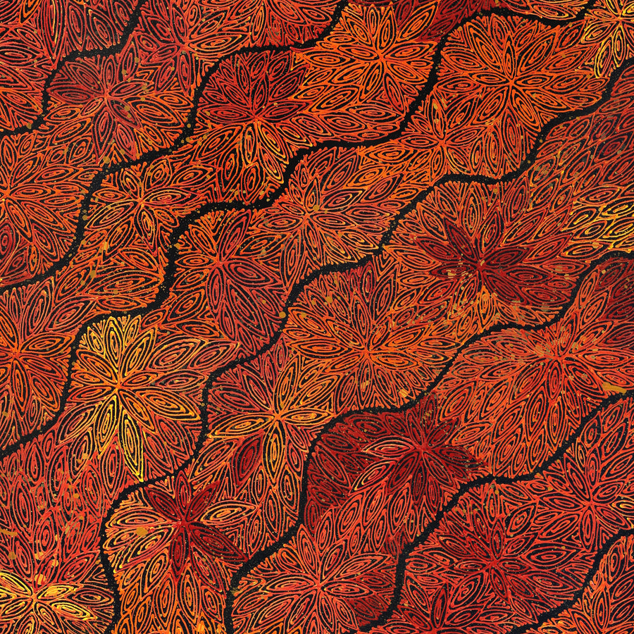 Aboriginal Artwork by Reanne Nampijinpa Brown, Ngapa Jukurrpa (Water Dreaming) - Mikanji, 107x91cm