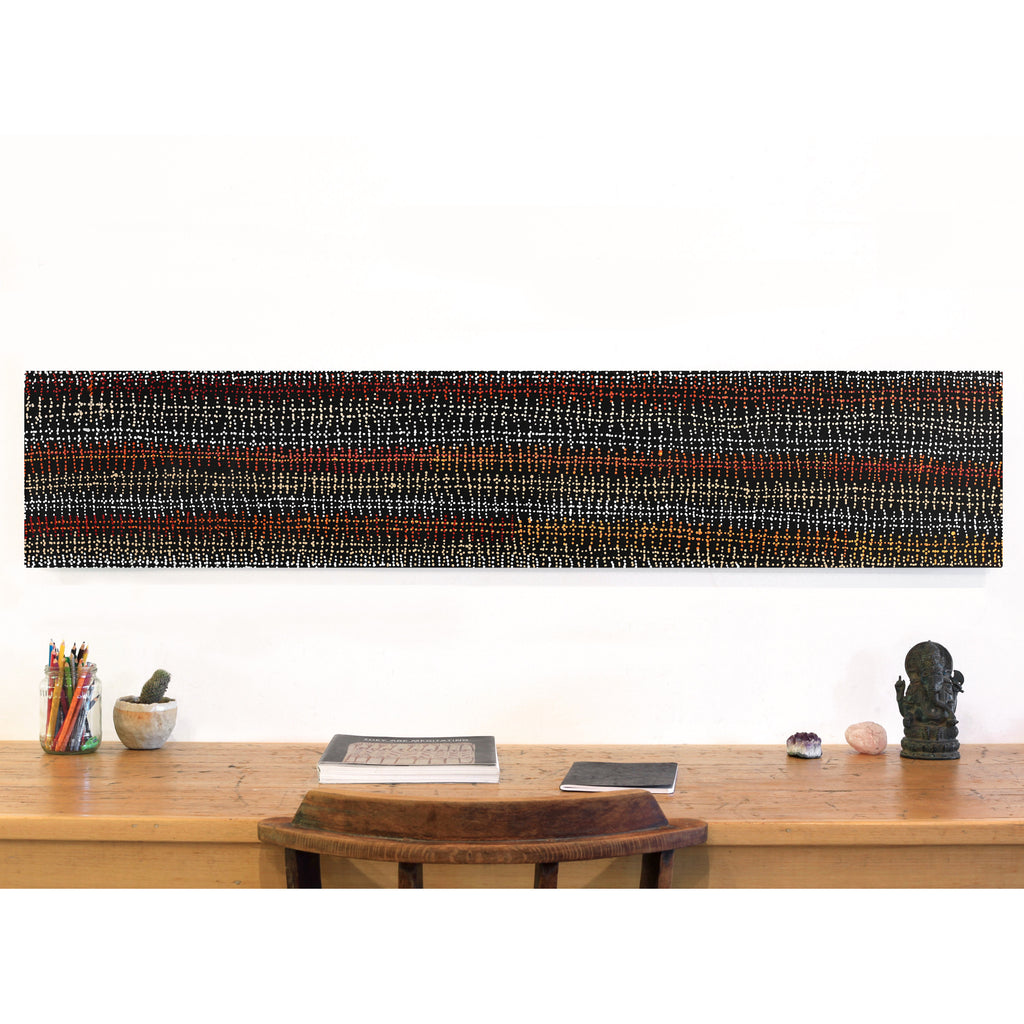 Aboriginal Artwork by Reanne Nampijinpa Brown, Pamapardu Jukurrpa (Flying Ant Dreaming) - Warntungurru, 152x30cm