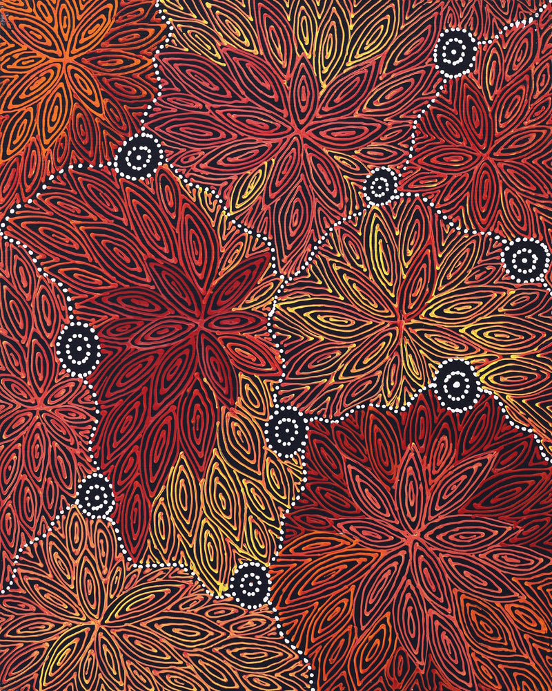 Aboriginal Artwork by Reanne Nampijinpa Brown, Ngapa Jukurrpa (Water Dreaming) - Mikanji, 50x40cm