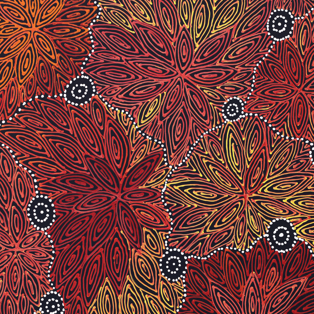 Aboriginal Artwork by Reanne Nampijinpa Brown, Ngapa Jukurrpa (Water Dreaming) - Mikanji, 50x40cm